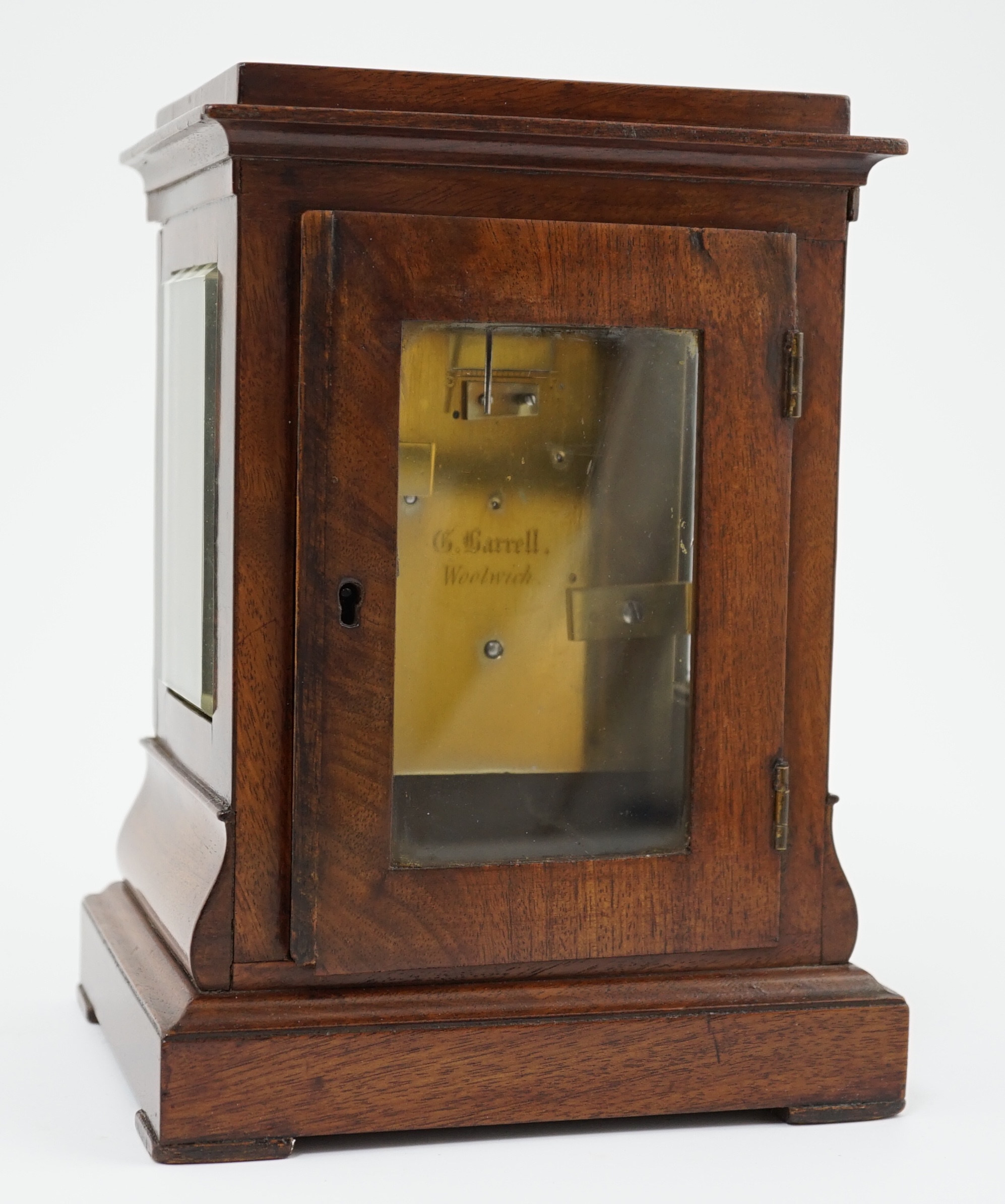 G. Barrell of Woolwich. An early Victorian mahogany cased carriage / mantel timepiece